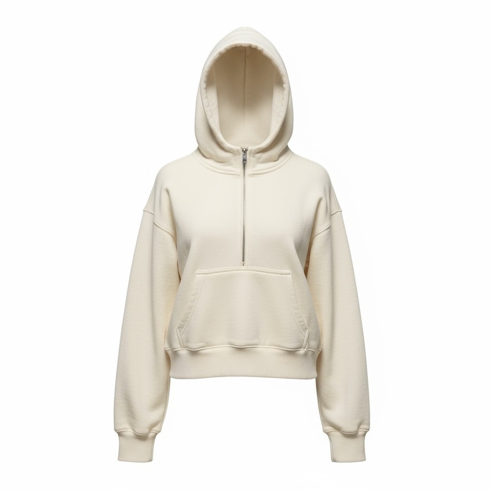 Aritzia TNA Boyfriend Fit White Cropped 1/2 Zip Hoodie sweatshirt Women’s Xsmall